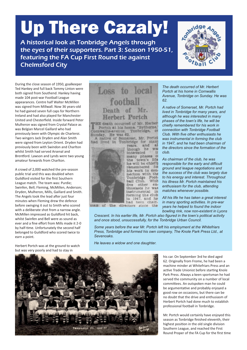 Up There Cazaly! a Historical Look at Tonbridge Angels Through the Eyes of Their Supporters