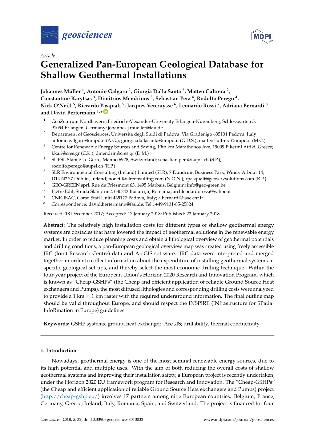 Generalized Pan-European Geological Database for Shallow Geothermal Installations