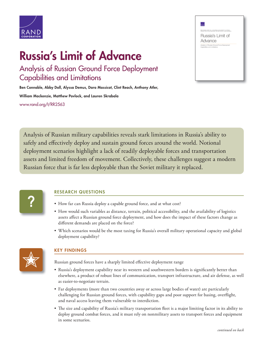 Analysis of Russian Ground Force Deployment Capabilities and Limitations