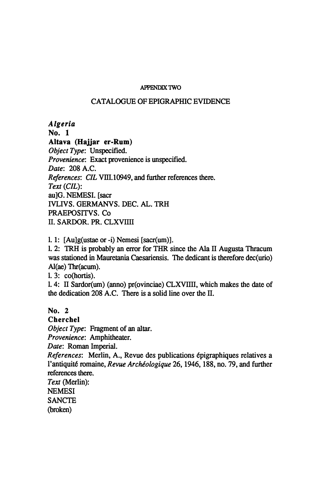 CATALOGUE of EPIGRAPHIC EVIDENCE Algeria Altava