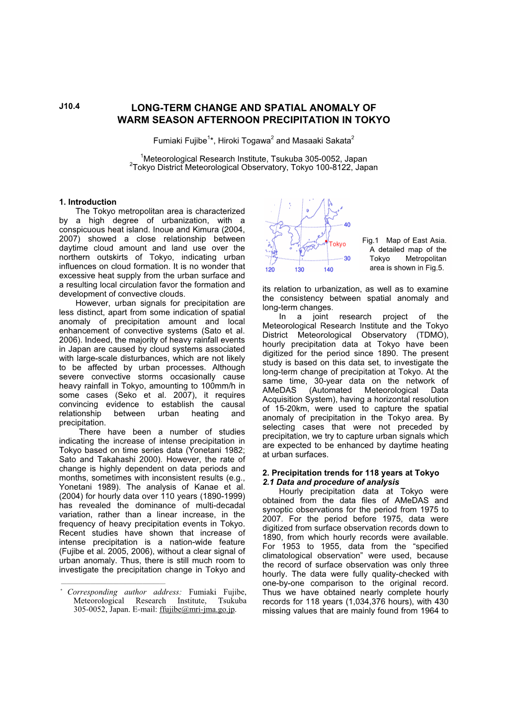 Long-Term Change and Spatial Anomaly of Warm Season Afternoon Precipitation in Tokyo