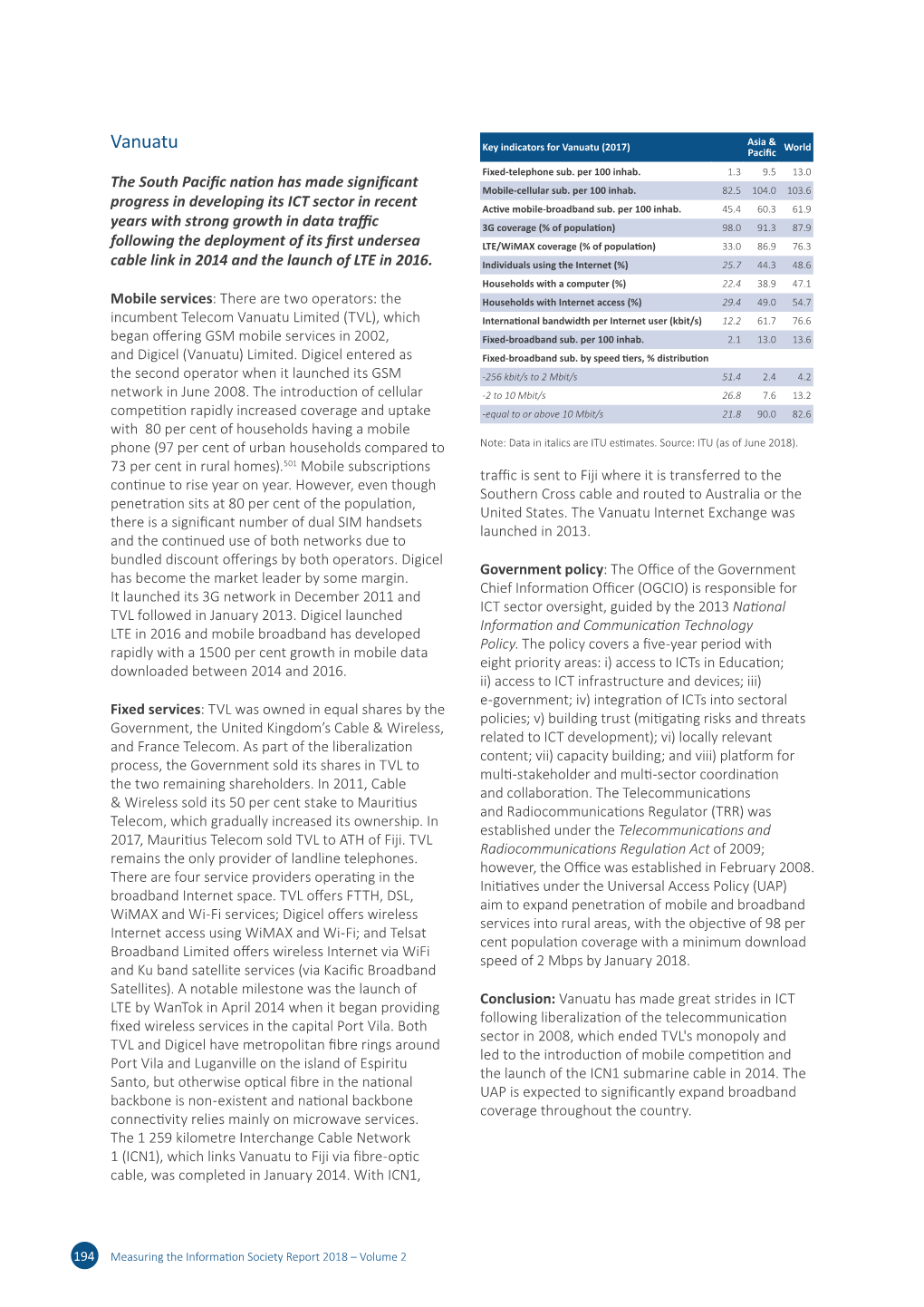 Vanuatu Key Indicators for Vanuatu (2017) World Pacific Fixed-Telephone Sub