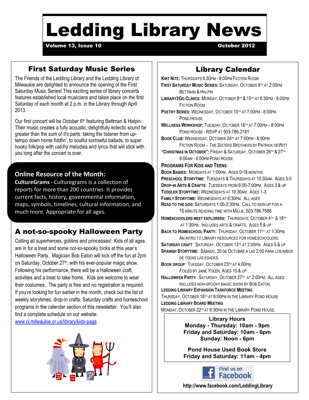 Ledding Library News Volume 13, Issue 10 October 2012