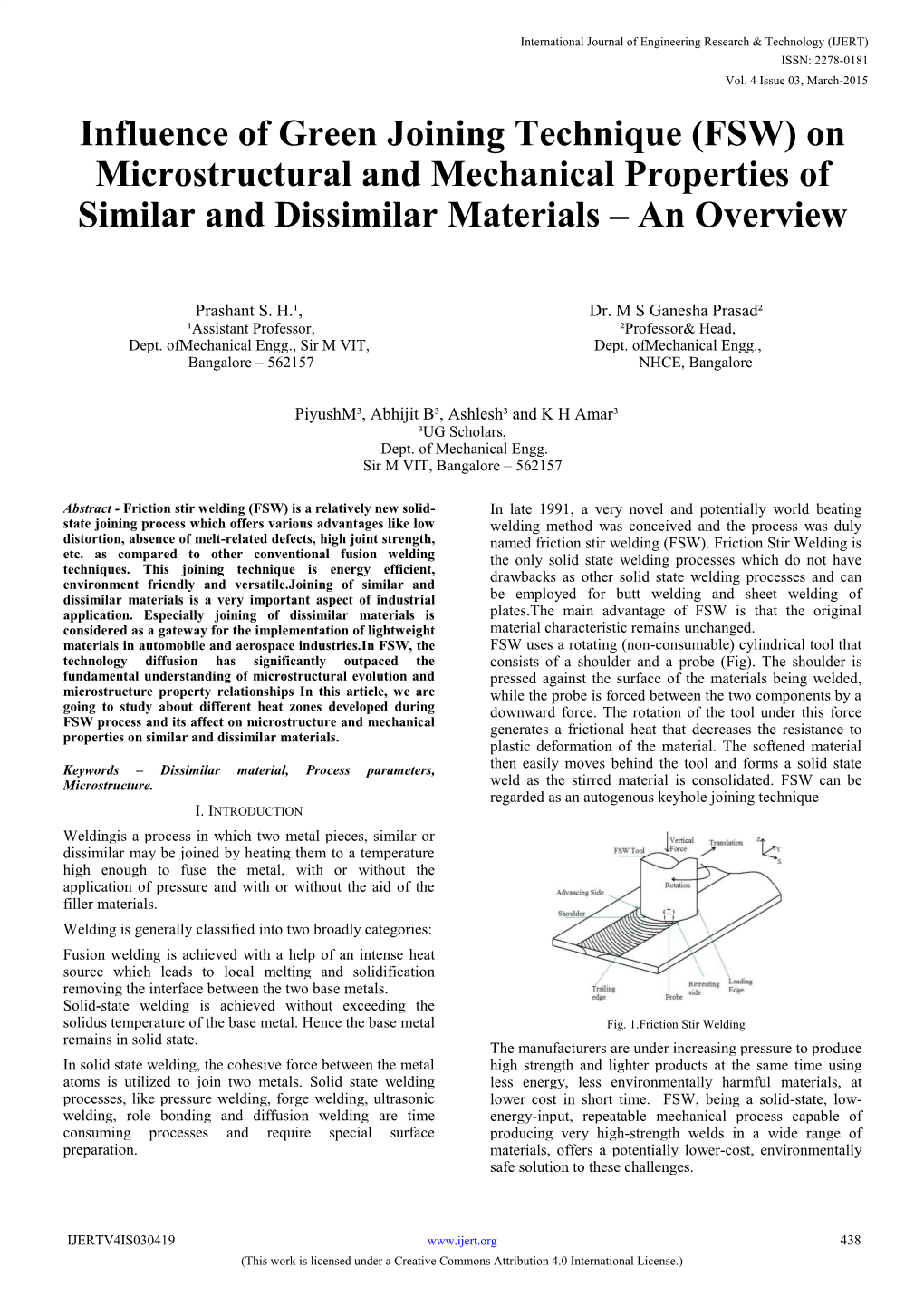 (FSW) on Microstructural and Mechanical Properties of Similar and Dissimilar Materials – an Overview