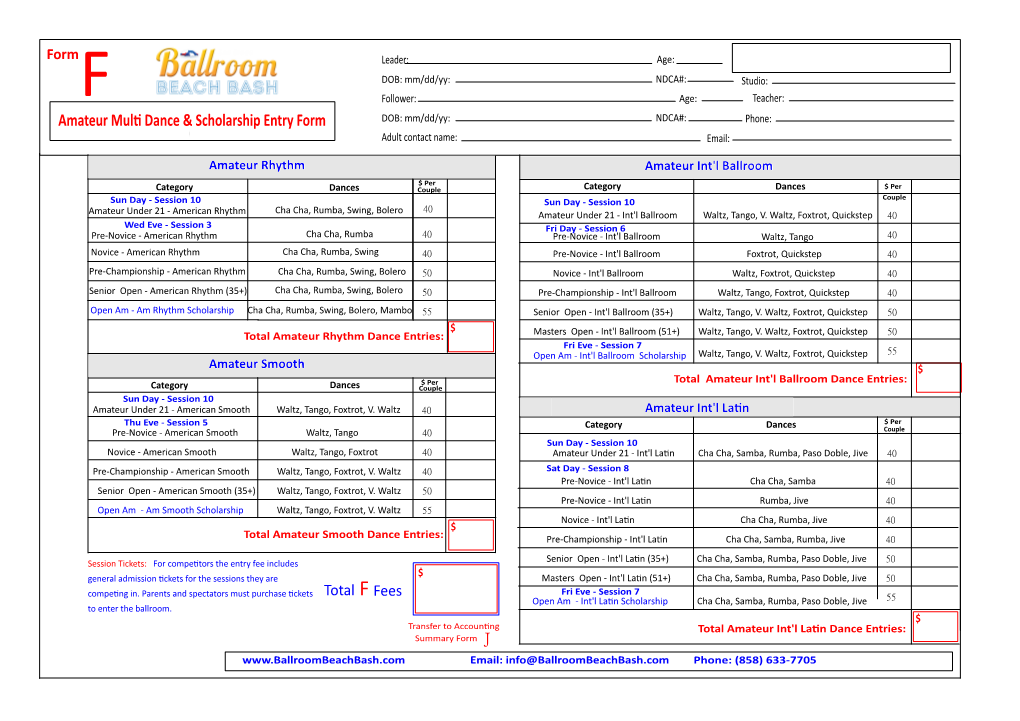 Amateur Mul Dance & Scholarship Entry Form