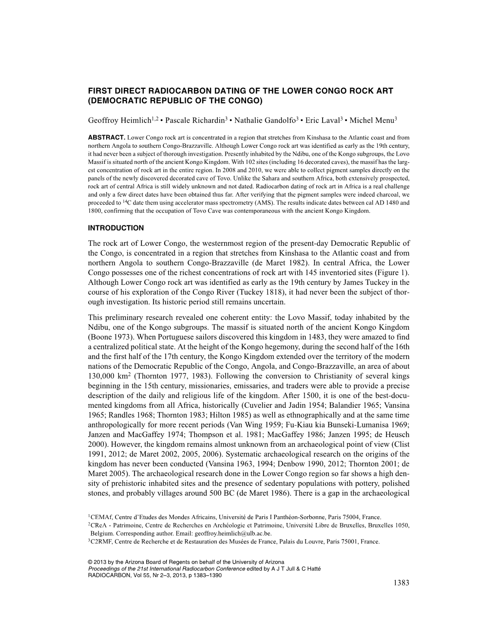 1383 First Direct Radiocarbon Dating of the Lower Congo