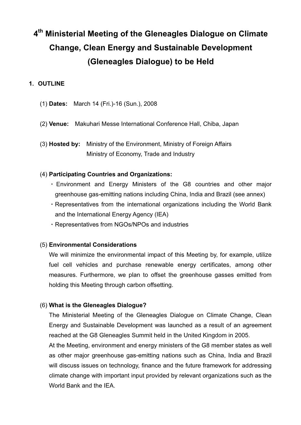 4 Ministerial Meeting of the Gleneagles Dialogue on Climate