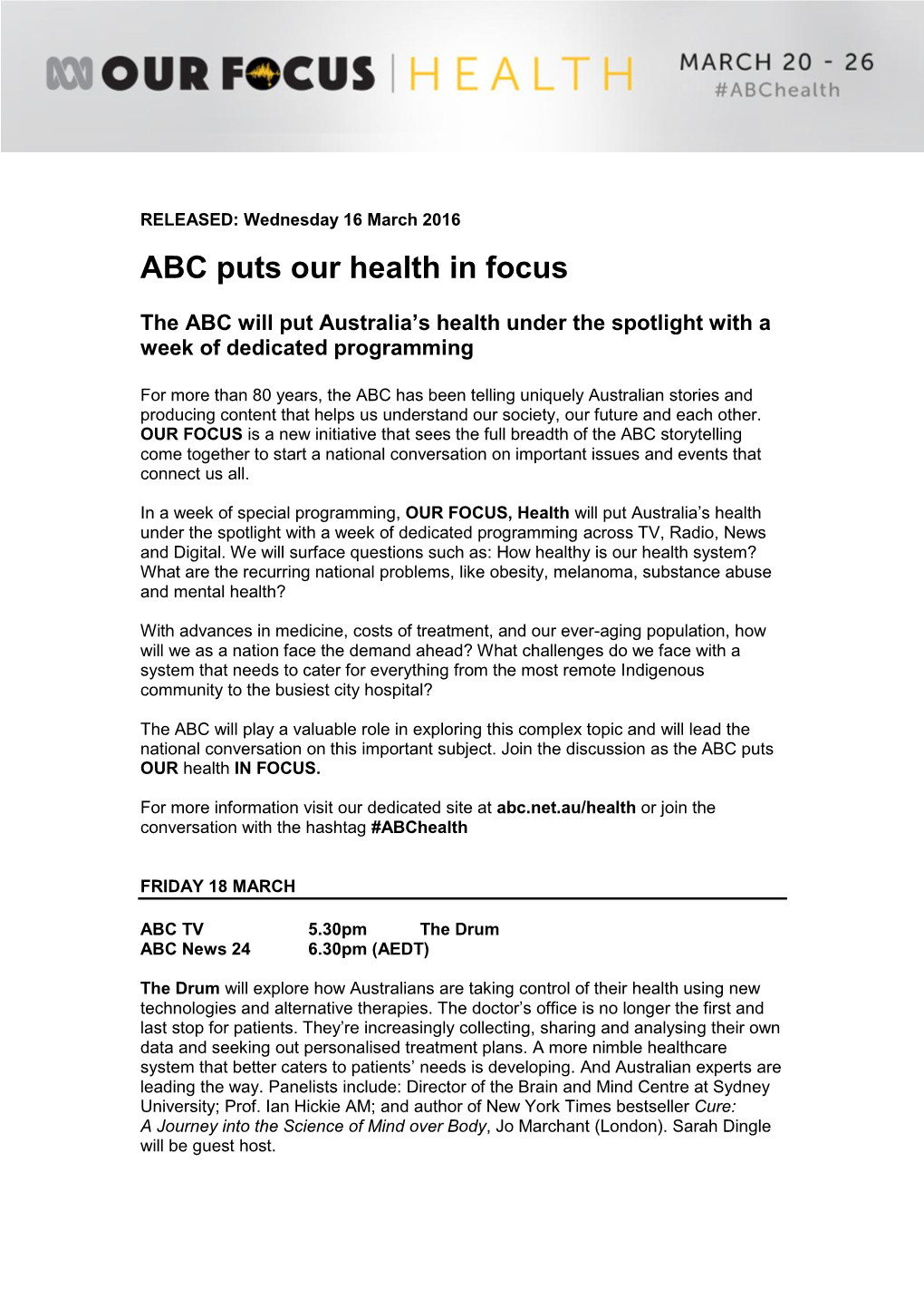 ABC Puts Our Health in Focus