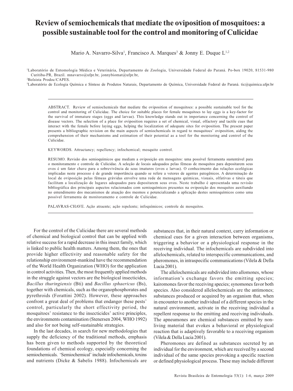 Review of Semiochemicals That Mediate the Oviposition of Mosquitoes: a Possible Sustainable Tool for the Control and Monitoring of Culicidae