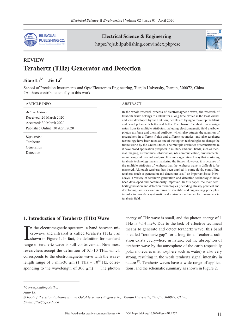 Terahertz (Thz) Generator and Detection