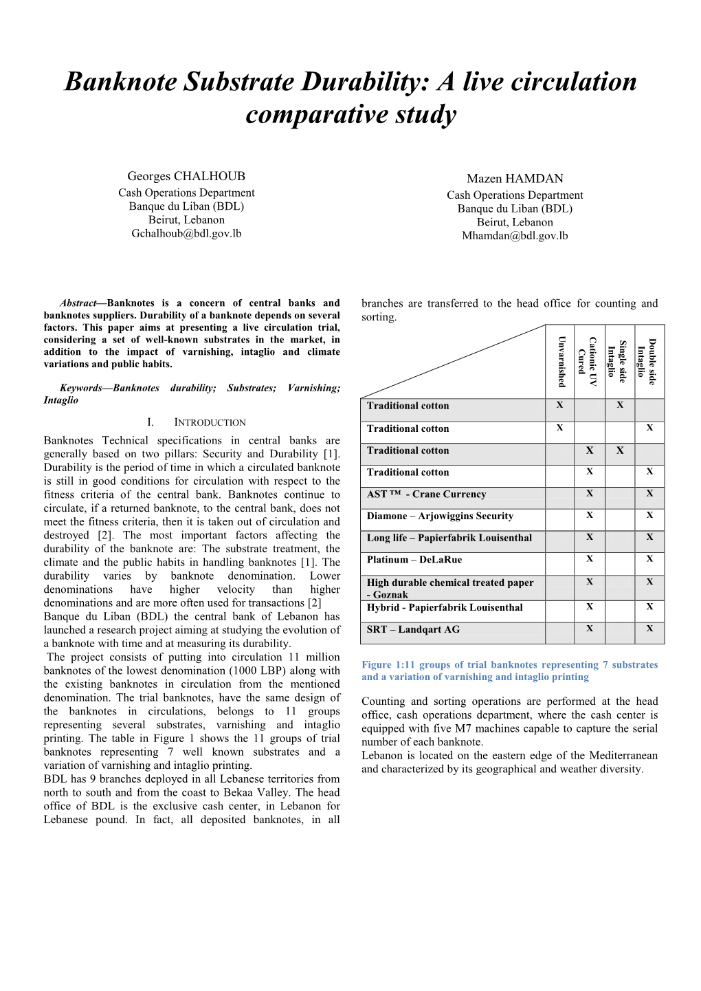 Banknote Substrate Durability: a Live Circulation Comparative Study