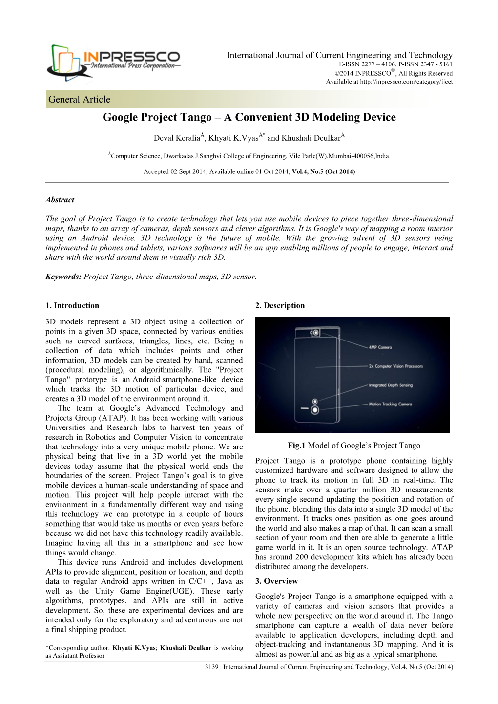 Google Project Tango – a Convenient 3D Modeling Device