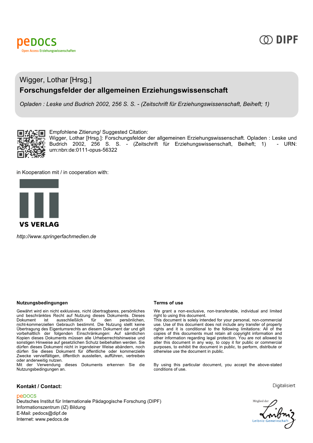 Forschungsfelder Der Allgemeinen Erziehungswissenschaft