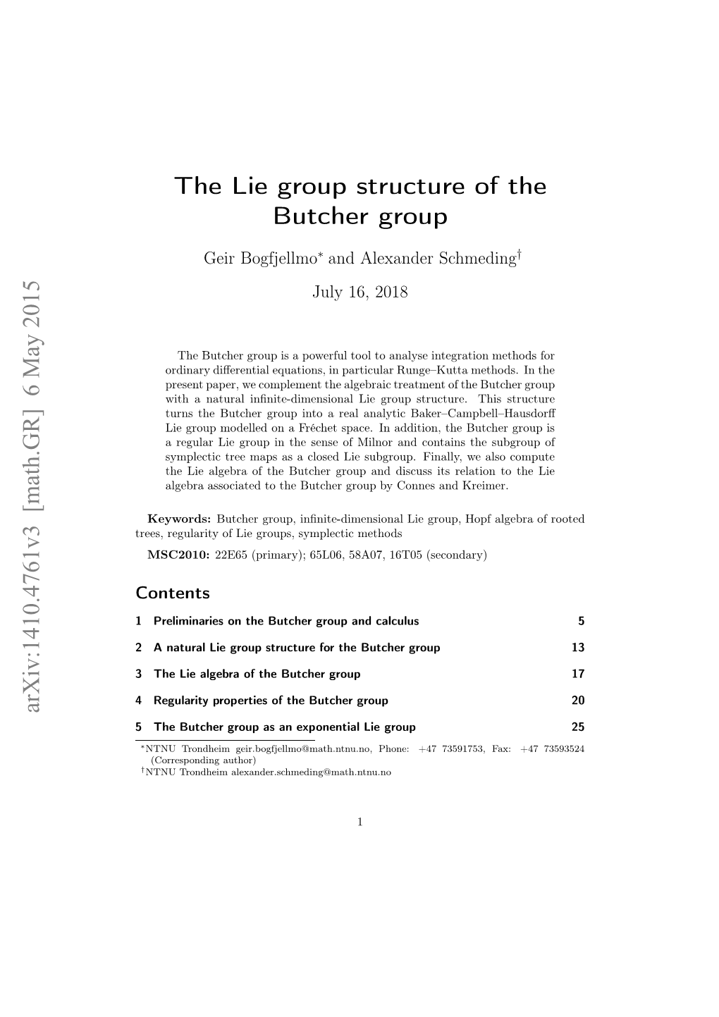 The Lie Group Structure of the Butcher Group