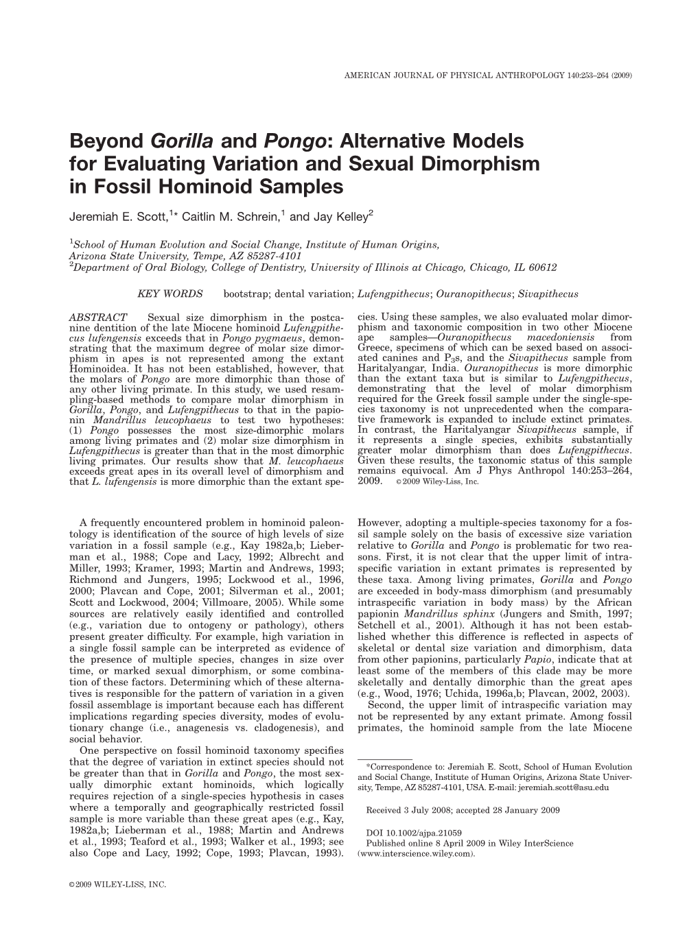 Alternative Models for Evaluating Variation and Sexual Dimorphism in Fossil Hominoid Samples Jeremiah E