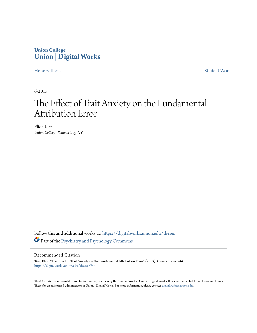 The Effect of Trait Anxiety on the Fundamental Attribution Error" (2013)