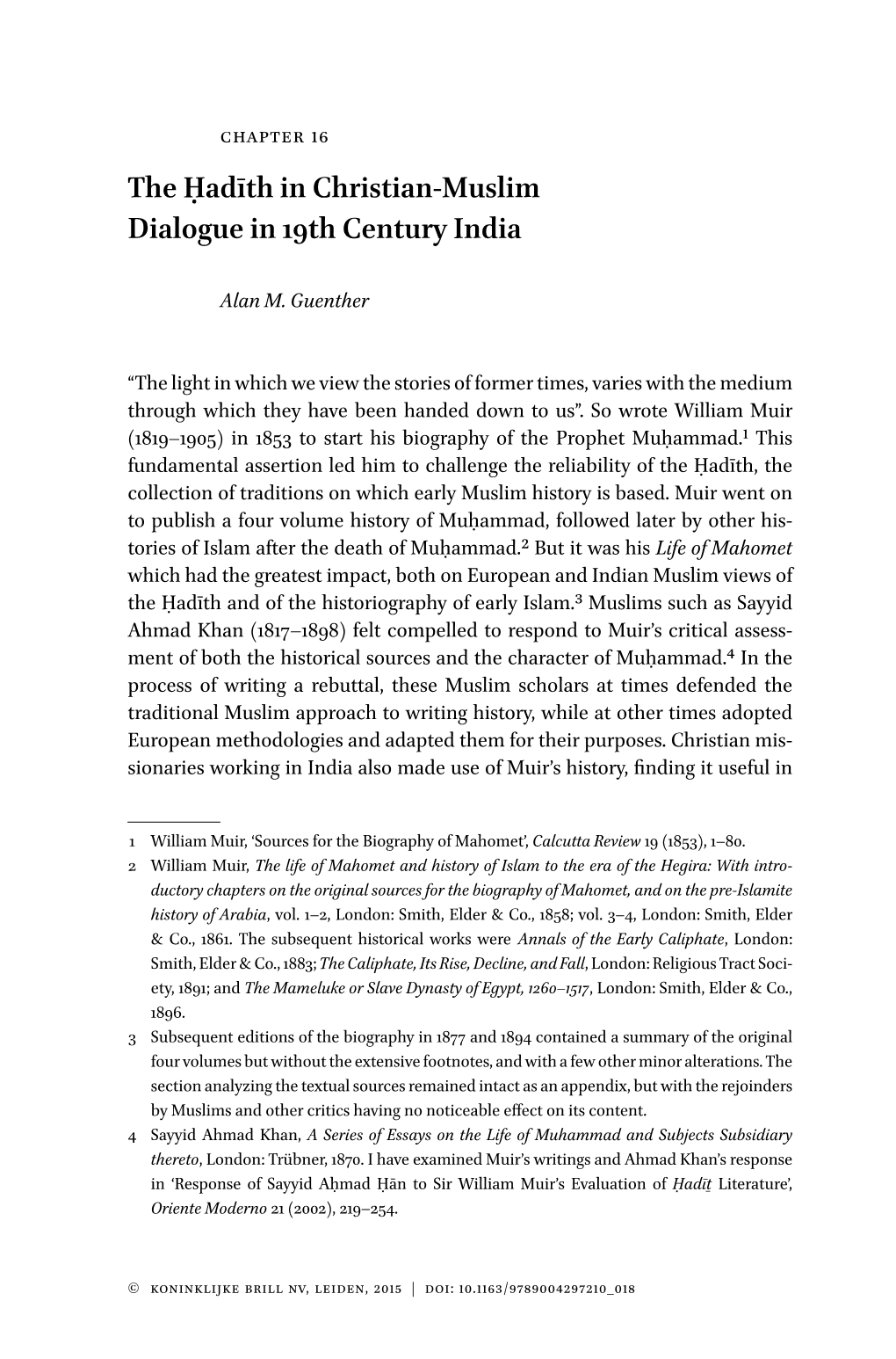 The Ḥadīth in Christian-Muslim Dialogue in 19Th Century India