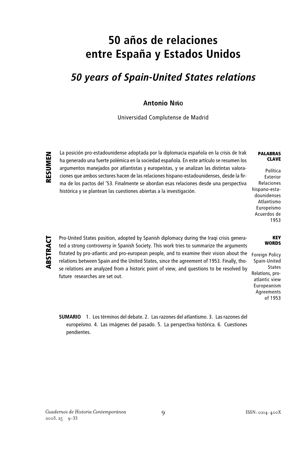 Pdf 50 Años De Relaciones Entre España Y Estados Unidos / Antonio