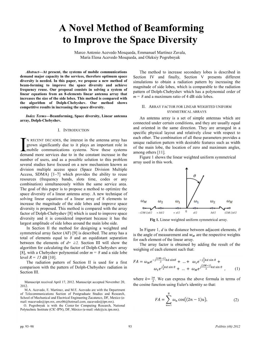 A Novel Method of Beamforming to Improve the Space Diversity