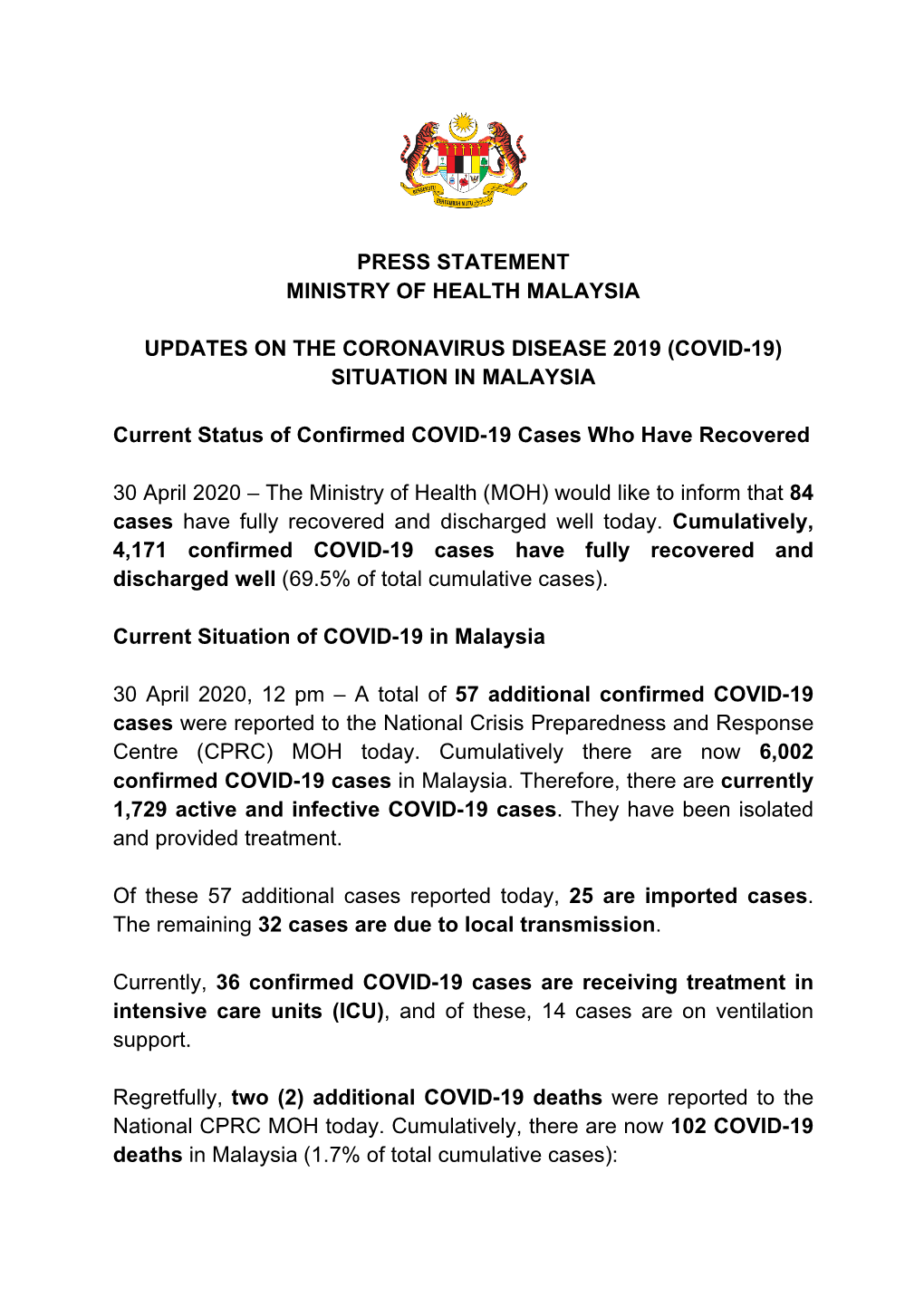 Covid-19) Situation in Malaysia