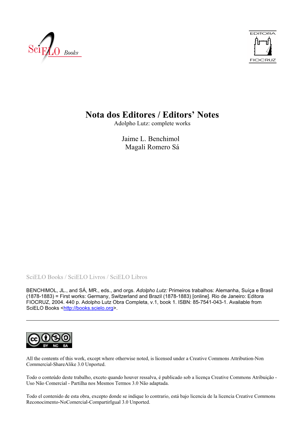 Nota Dos Editores / Editors' Notes