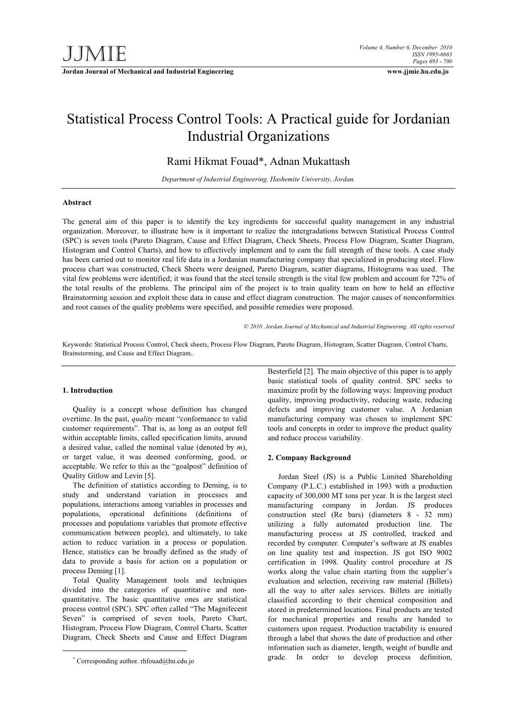 Statistical Process Control Tools: a Practical Guide for Jordanian Industrial Organizations