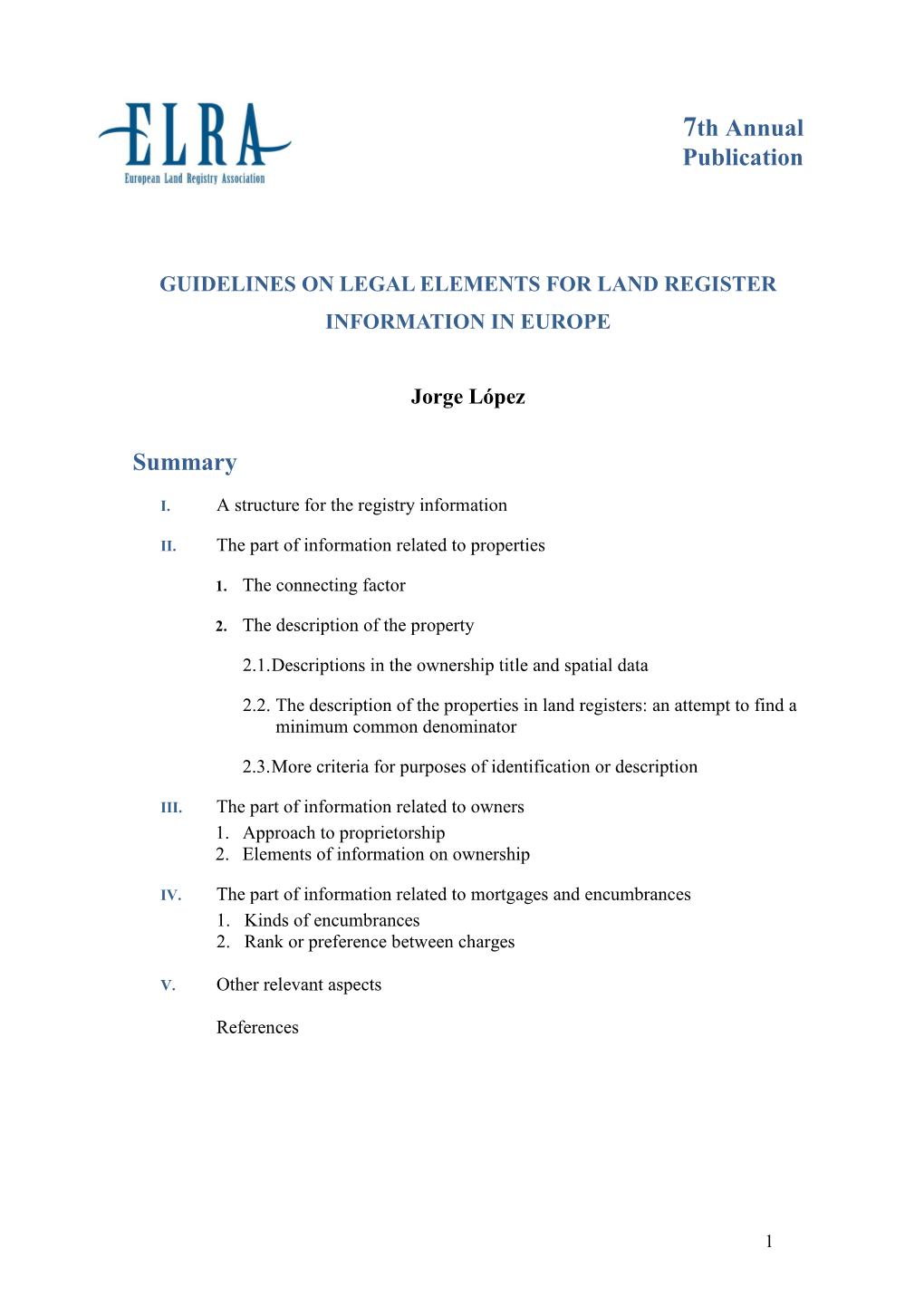 Guidelines on Legal Elements for European Land Register Information