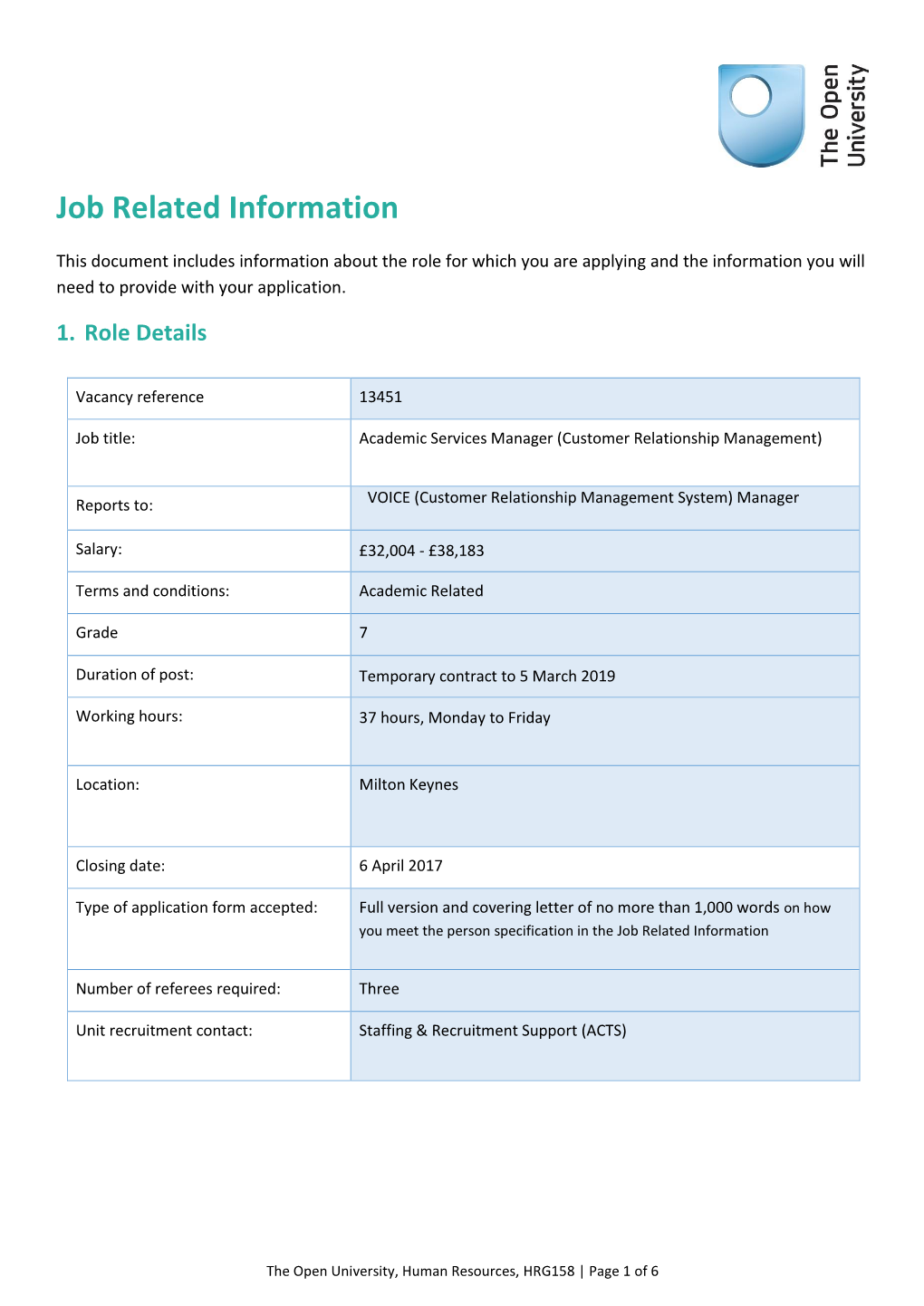 Job Related Information