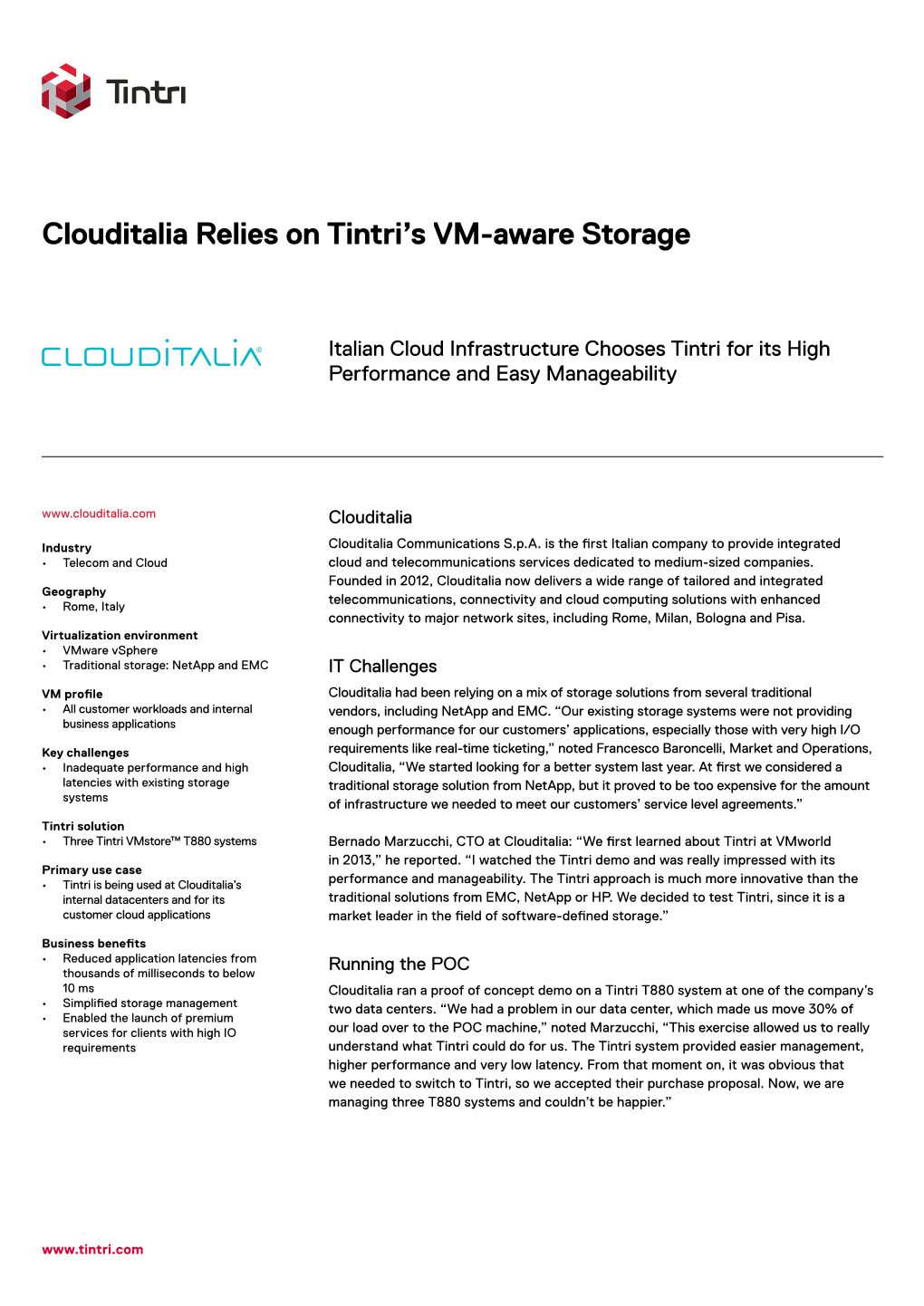 Clouditalia Relies on Tintri's VM-Aware Storage