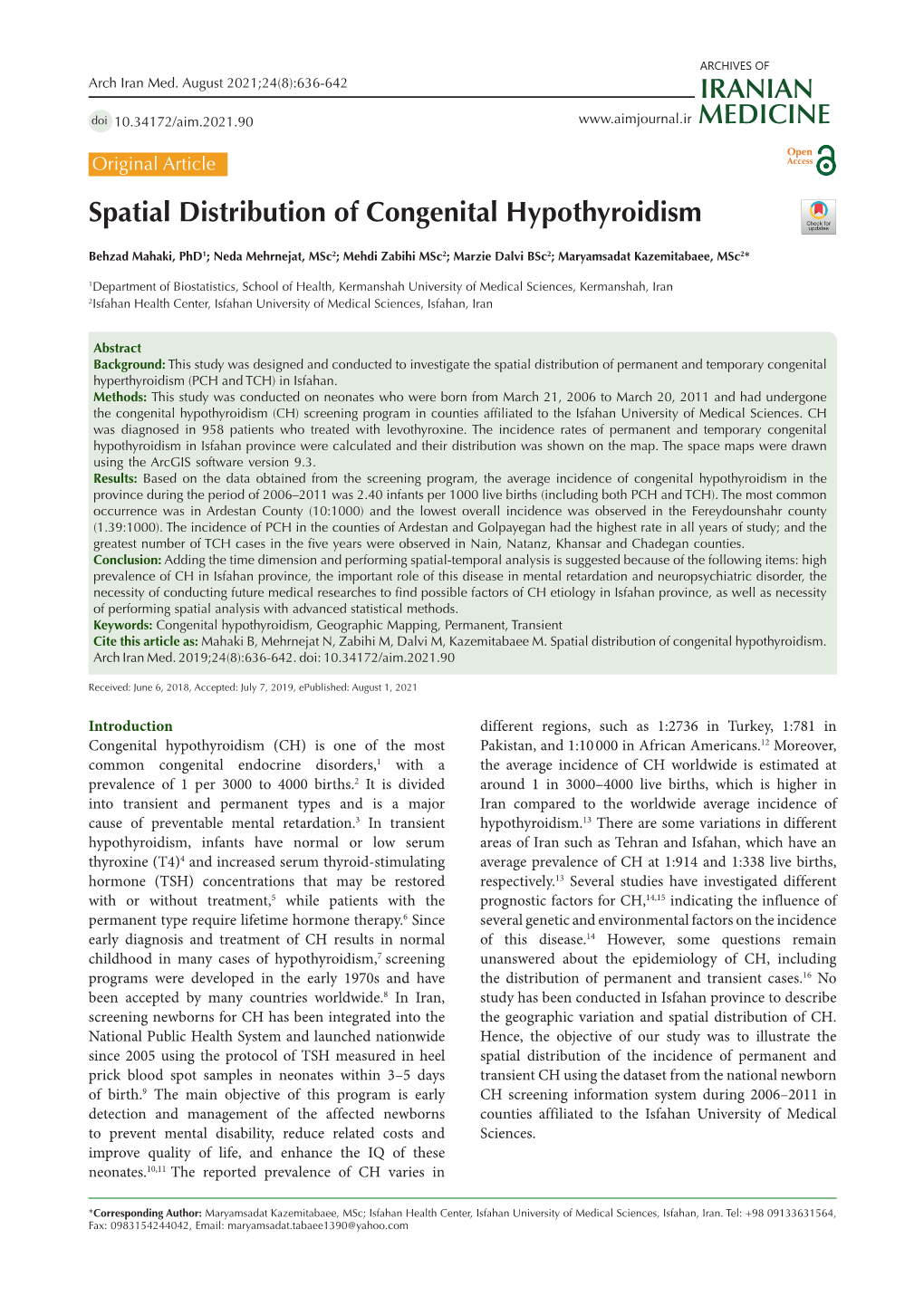 Spatial Distribution of Congenital Hypothyroidism