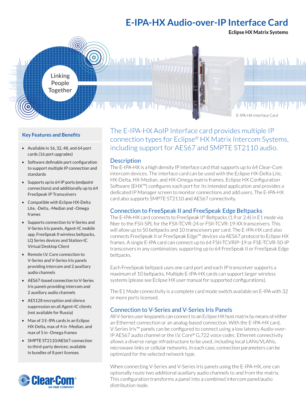 E-IPA-HX Audio-Over-IP Interface Card Eclipse HX Matrix Systems