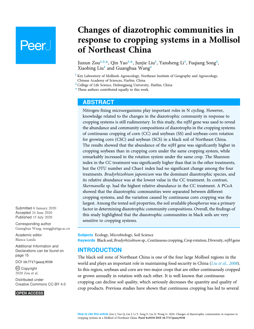 Changes of Diazotrophic Communities in Response to Cropping Systems in a Mollisol of Northeast China