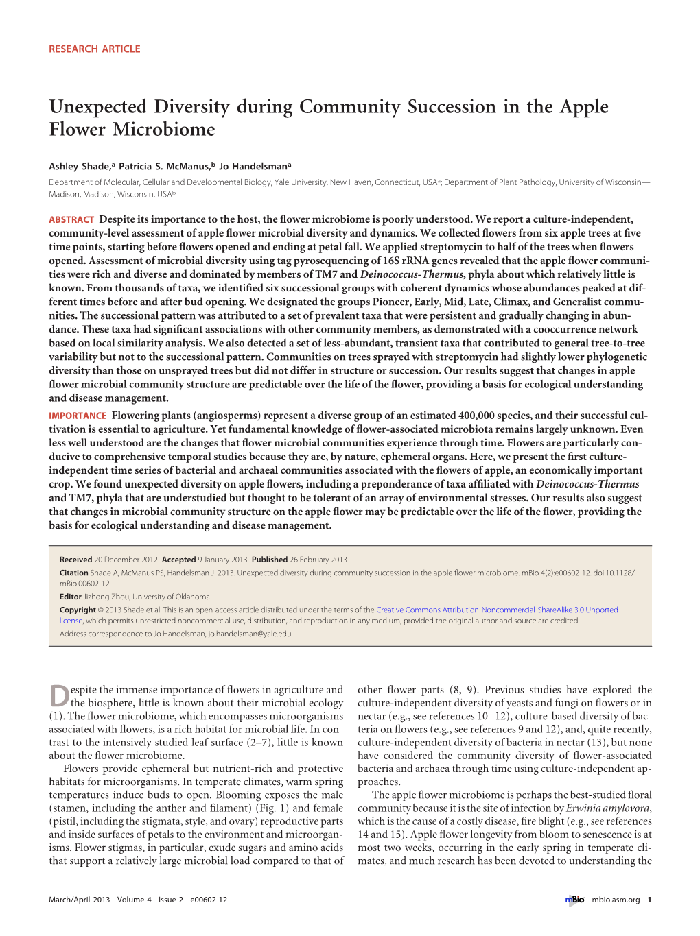 Unexpected Diversity During Community Succession in the Apple Flower Microbiome