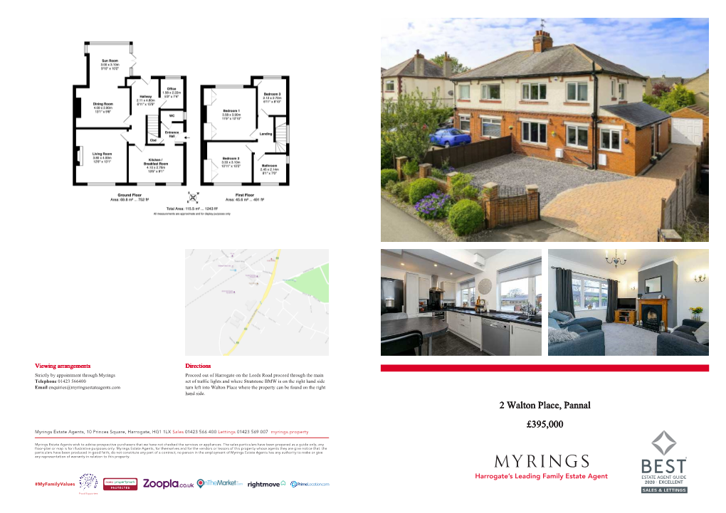 2 Walton Place, Pannal £395,000 Myrings Estate Agents, 10 Princes Square, Harrogate, HG1 1LX Sales 01423 566 400 Lettings 01423 569 007 Myrings.Property