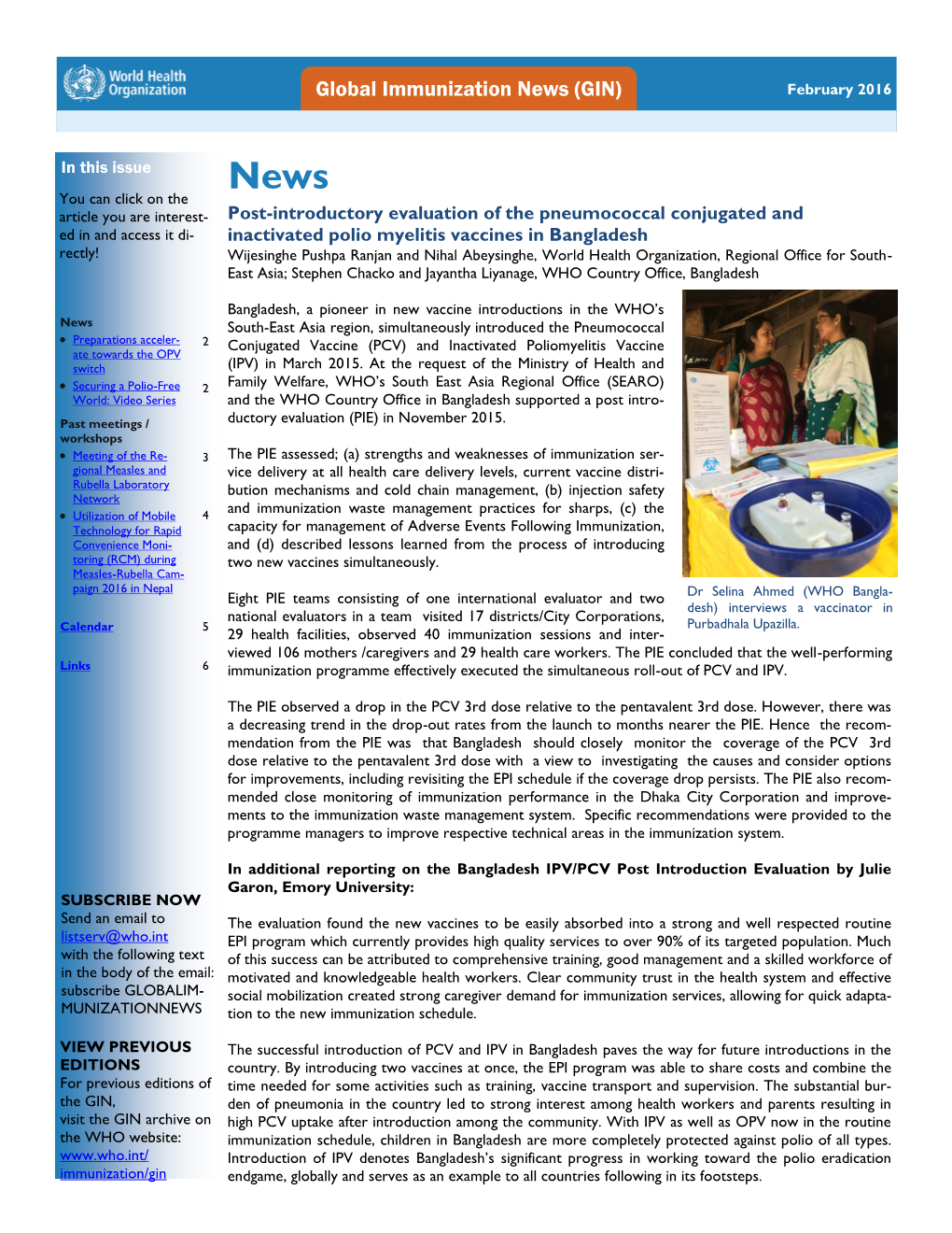 Global Immunization News (GIN) February 2016