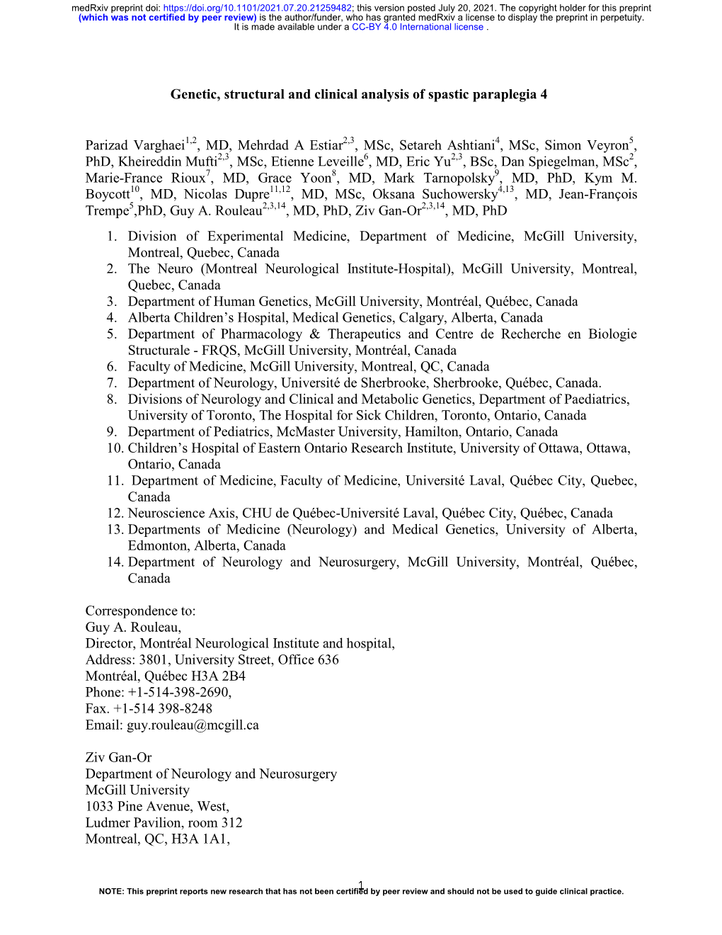 Genetic, Structural and Clinical Analysis of Spastic Paraplegia 4