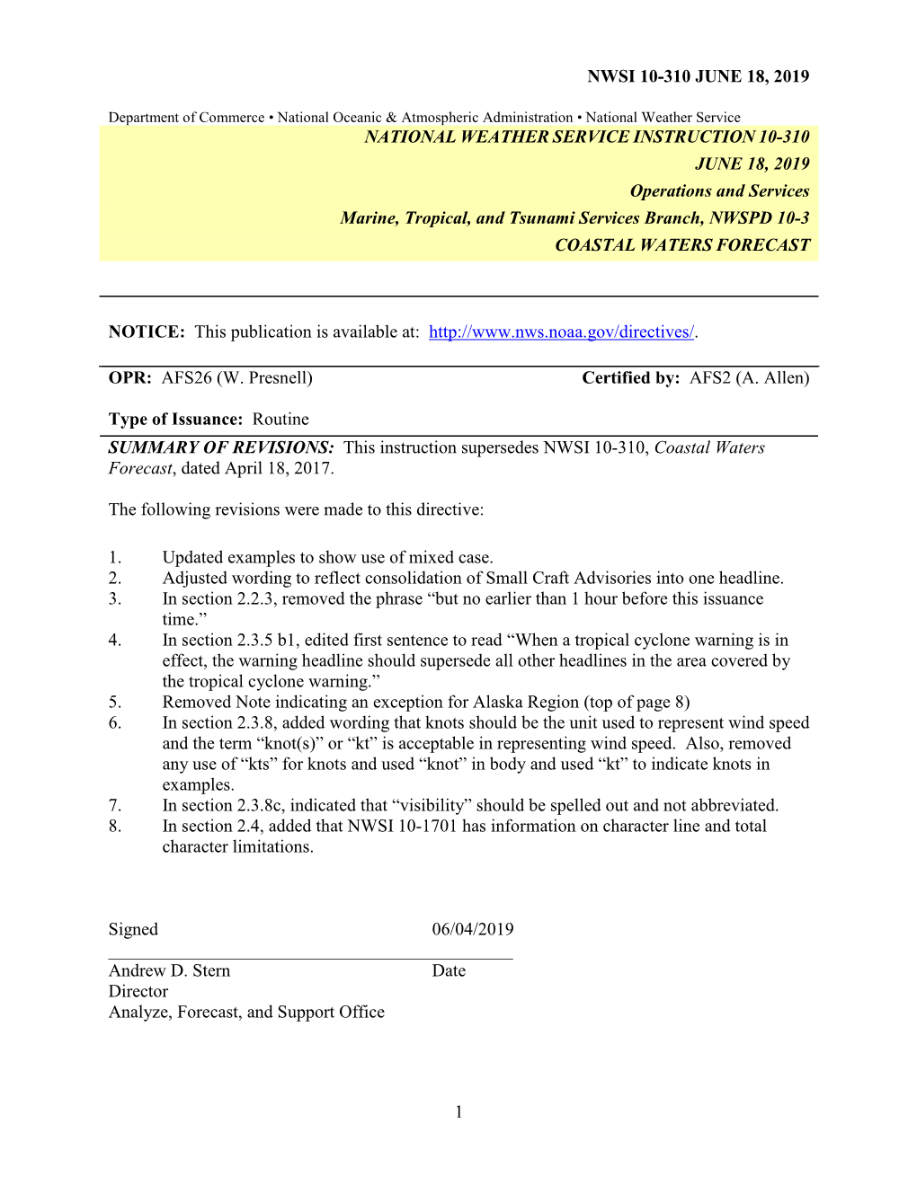 10-310 Coastal Waters Forecast