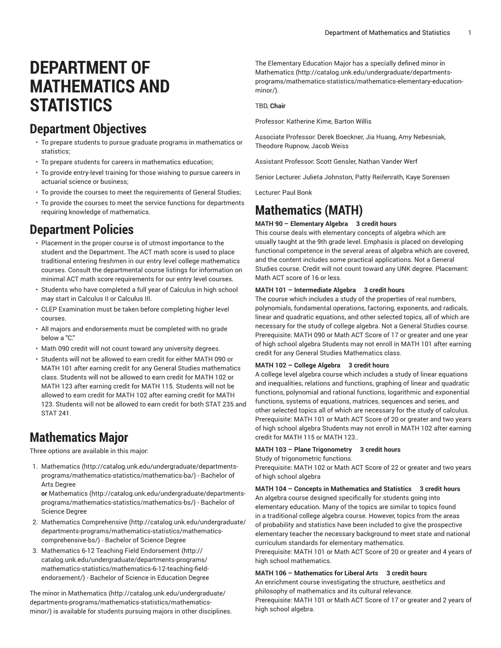 Department of Mathematics and Statistics 1