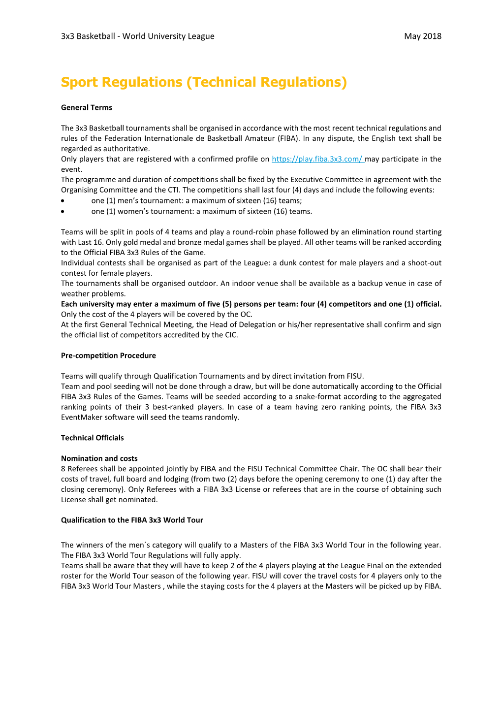 2018 3X3 Basketball Regulations