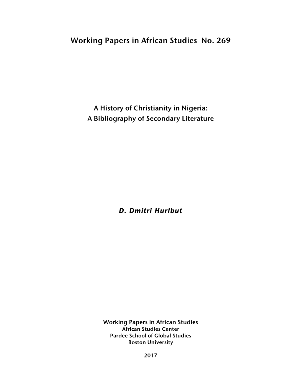 Working Papers in African Studies No. 269