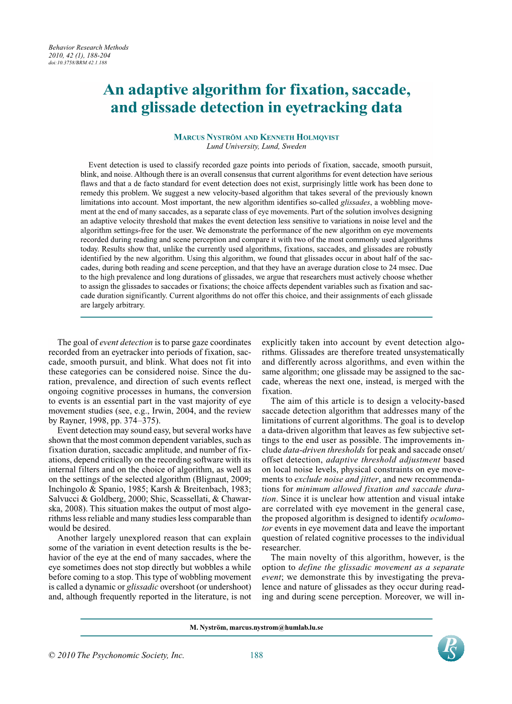 An Adaptive Algorithm for Fixation, Saccade, and Glissade Detection in Eyetracking Data