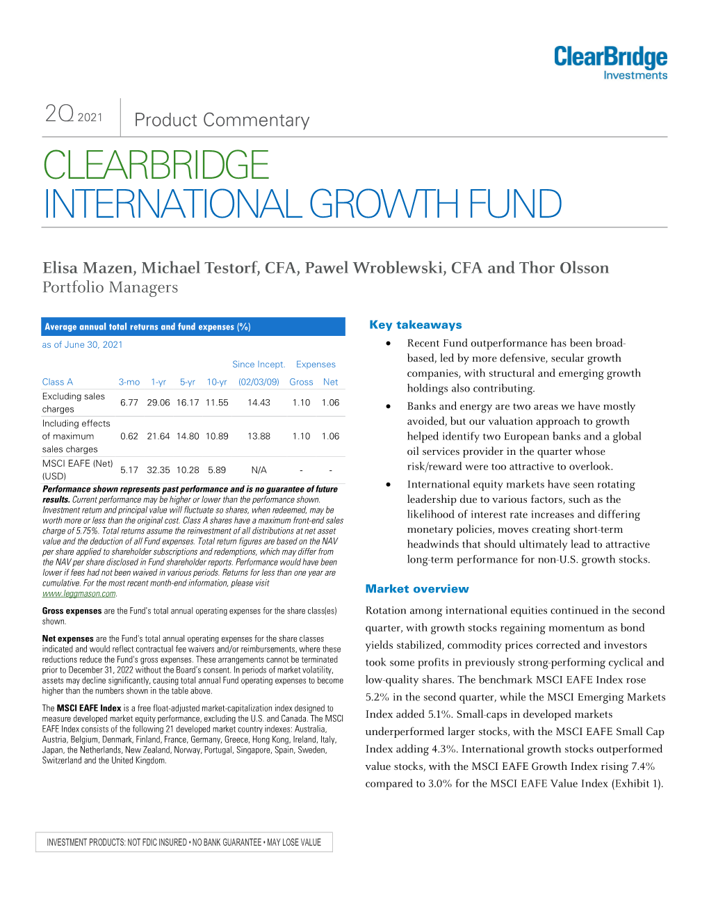 Product Commentary CLEARBRIDGE INTERNATIONAL GROWTH FUND