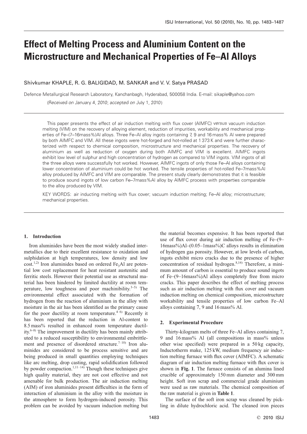 Effect of Melting Process and Aluminium Content on the Microstructure and Mechanical Properties of Fe–Al Alloys