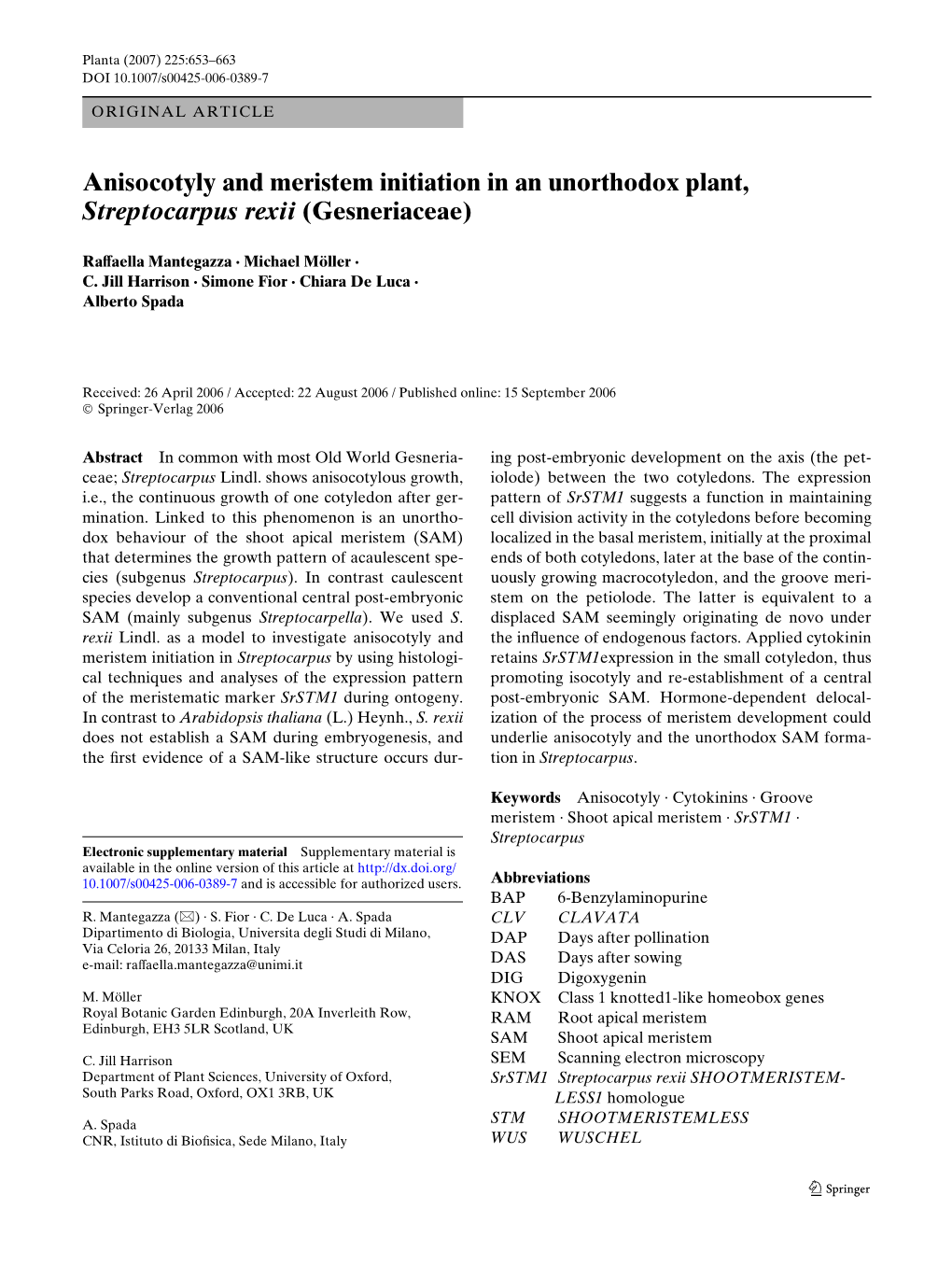 Anisocotyly and Meristem Initiation in an Unorthodox Plant, Streptocarpus Rexii (Gesneriaceae)