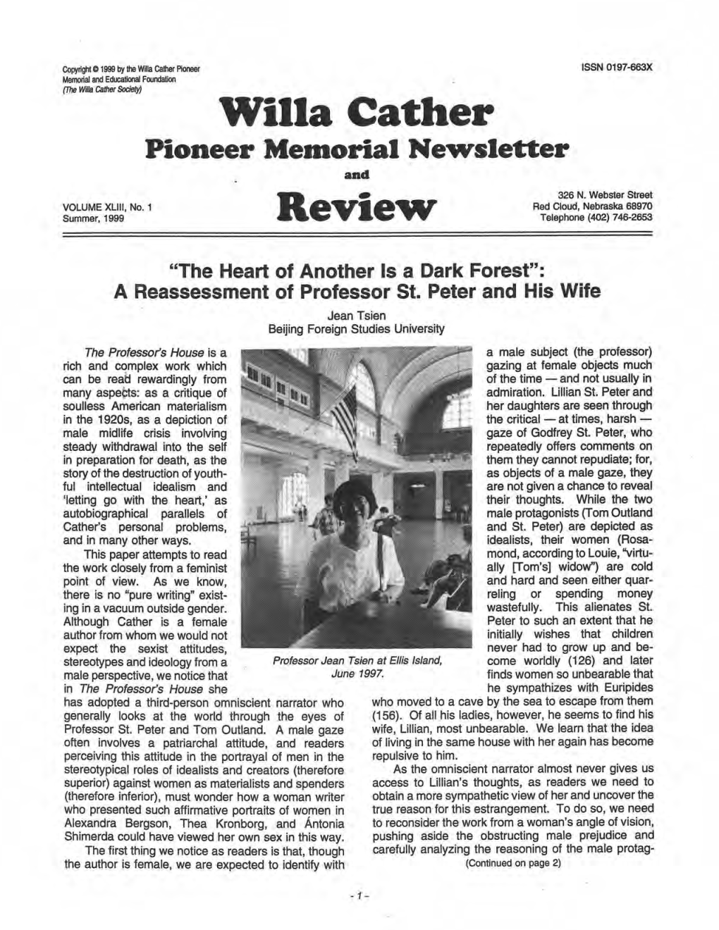 Review Red Cloud, Nebraska 68970 Summer, 1999 Telephone (402) 746-2653