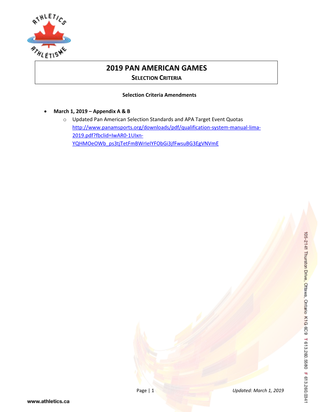 2019 Pan American Games Selection Criteria