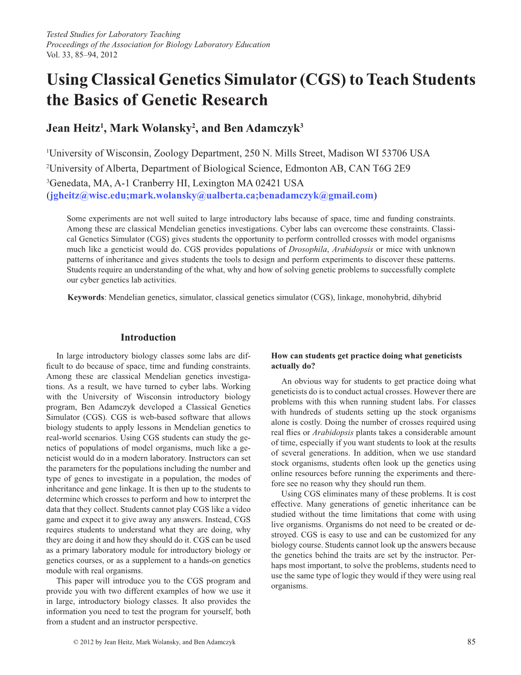 Using Classical Genetics Simulator (CGS) to Teach Students the Basics of Genetic Research