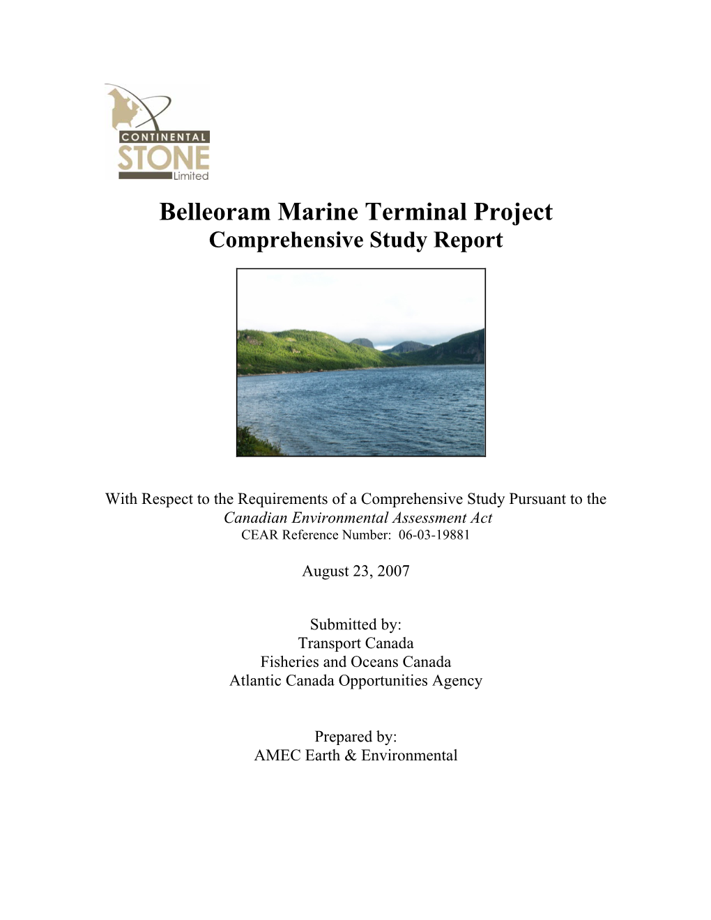 Belleoram Marine Terminal Project Comprehensive Study Report