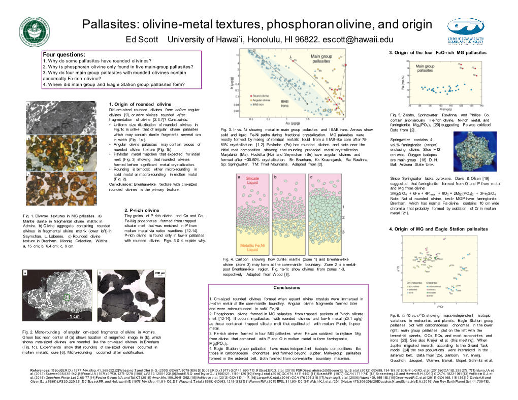 Pallasites: Olivine-Metal Textures, Phosphoran Olivine, and Origin