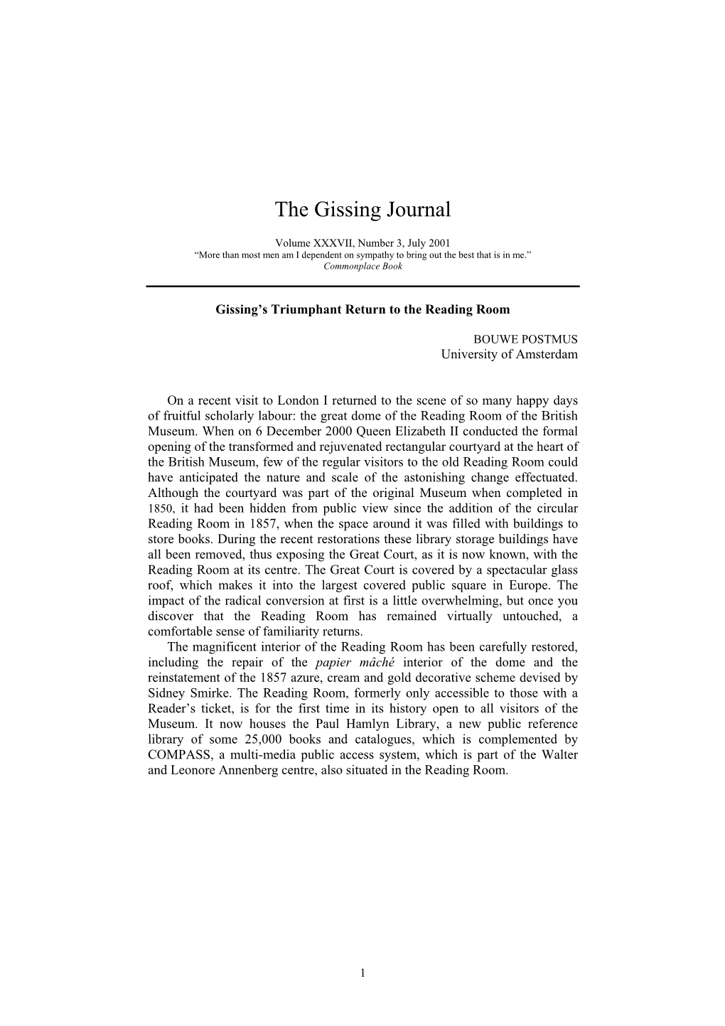 The Gissing Journal